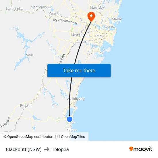 Blackbutt (NSW) to Telopea map