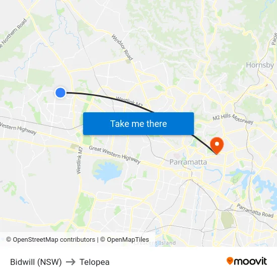 Bidwill (NSW) to Telopea map