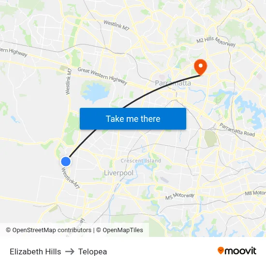 Elizabeth Hills to Telopea map