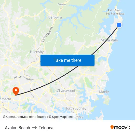 Avalon Beach to Telopea map
