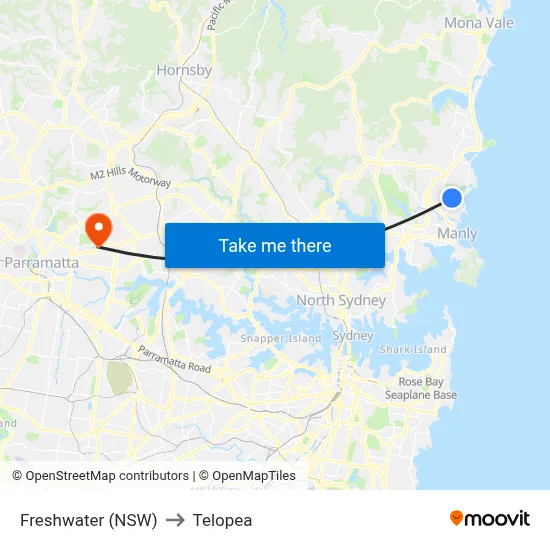 Freshwater (NSW) to Telopea map