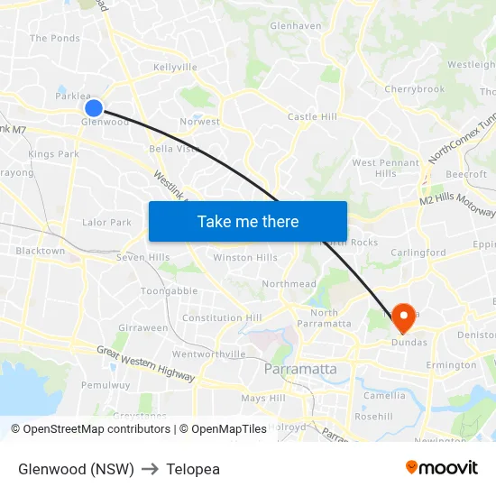 Glenwood (NSW) to Telopea map