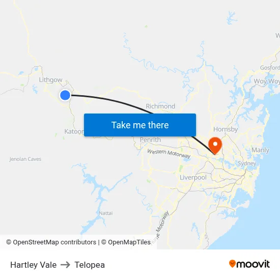 Hartley Vale to Telopea map