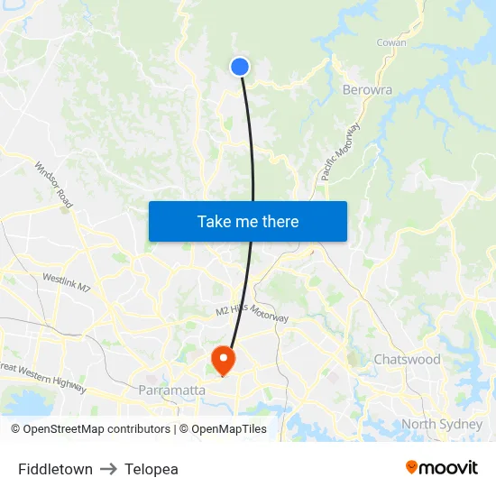 Fiddletown to Telopea map