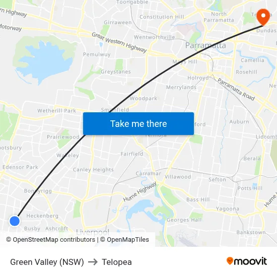 Green Valley (NSW) to Telopea map