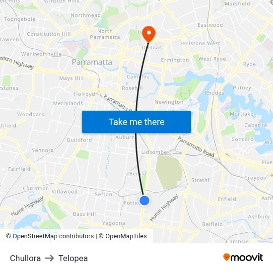 Chullora to Telopea map