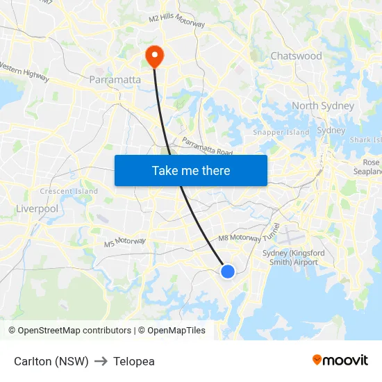Carlton (NSW) to Telopea map