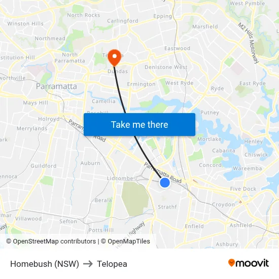 Homebush (NSW) to Telopea map