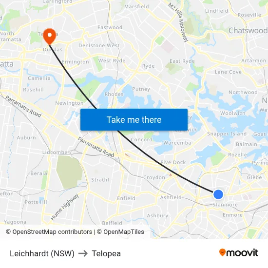 Leichhardt (NSW) to Telopea map