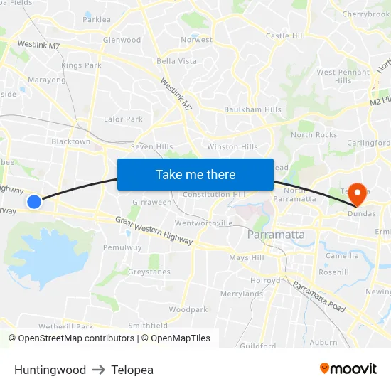 Huntingwood to Telopea map