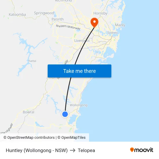 Huntley (Wollongong - NSW) to Telopea map