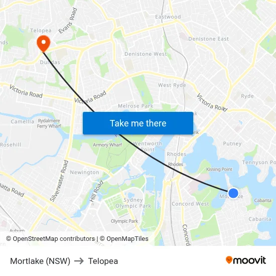 Mortlake (NSW) to Telopea map