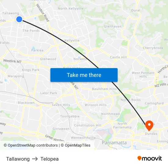 Tallawong to Telopea map