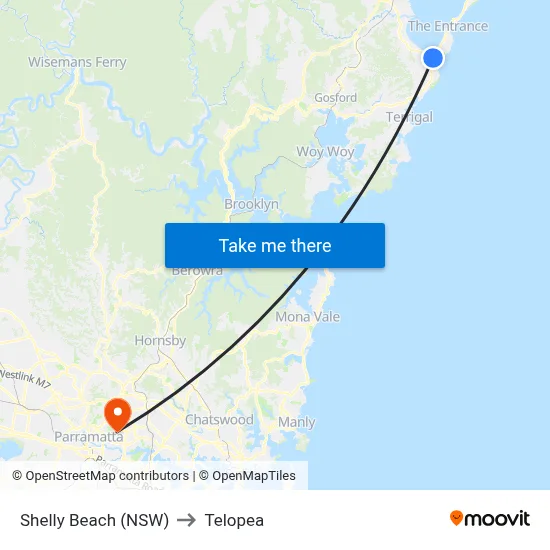 Shelly Beach (NSW) to Telopea map