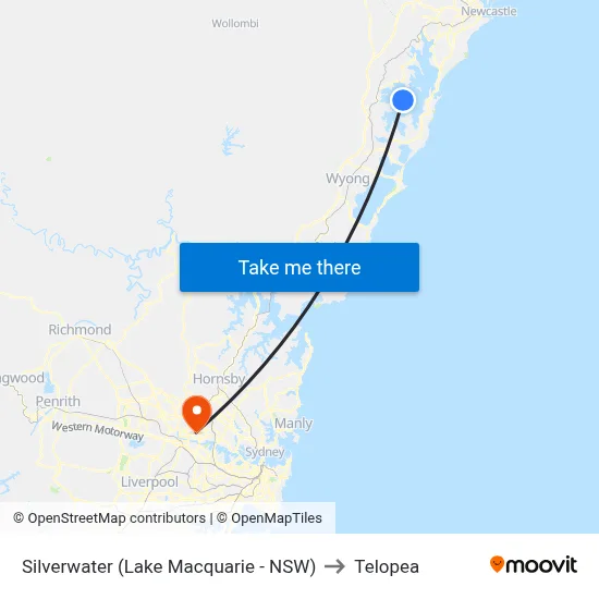 Silverwater (Lake Macquarie - NSW) to Telopea map