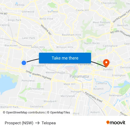 Prospect (NSW) to Telopea map