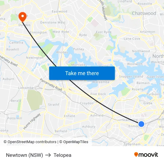 Newtown (NSW) to Telopea map