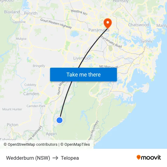 Wedderburn (NSW) to Telopea map