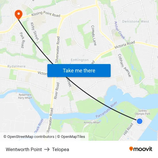 Wentworth Point to Telopea map
