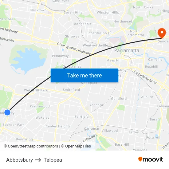 Abbotsbury to Telopea map