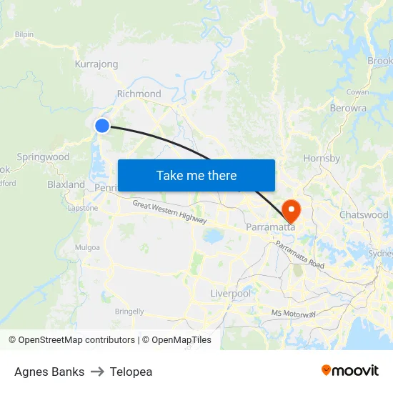 Agnes Banks to Telopea map