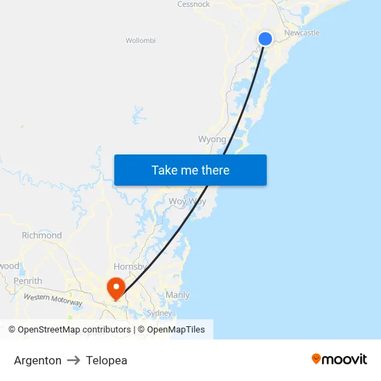 Argenton to Telopea map