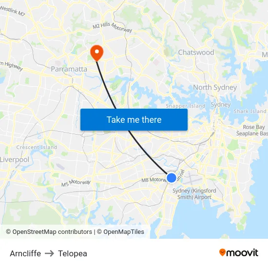 Arncliffe to Telopea map