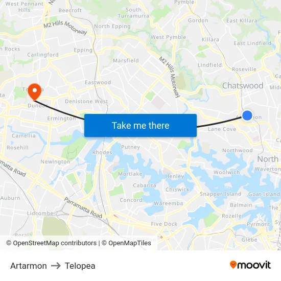 Artarmon to Telopea map