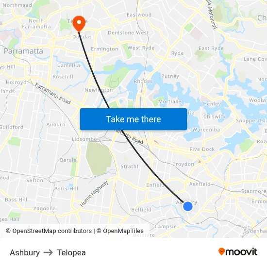 Ashbury to Telopea map