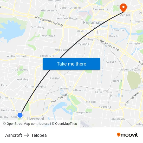 Ashcroft to Telopea map