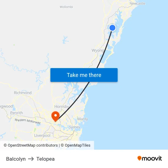 Balcolyn to Telopea map