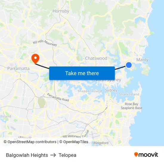 Balgowlah Heights to Telopea map
