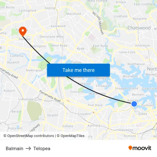 Balmain to Telopea map
