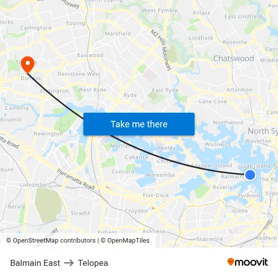 Balmain East to Telopea map