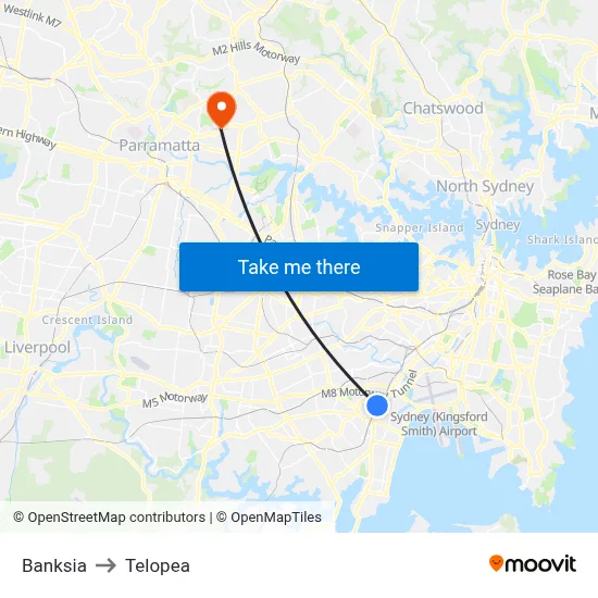 Banksia to Telopea map
