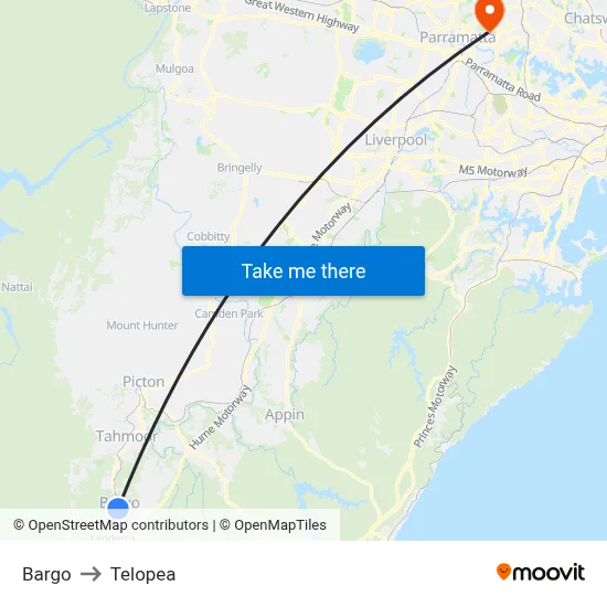 Bargo to Telopea map