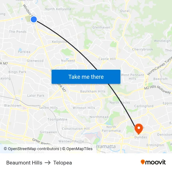 Beaumont Hills to Telopea map