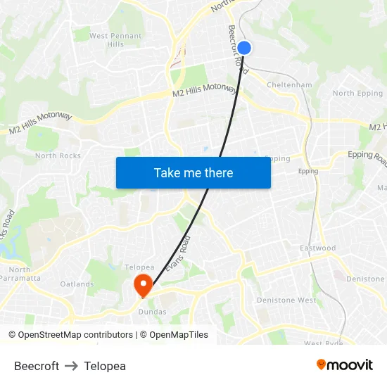 Beecroft to Telopea map