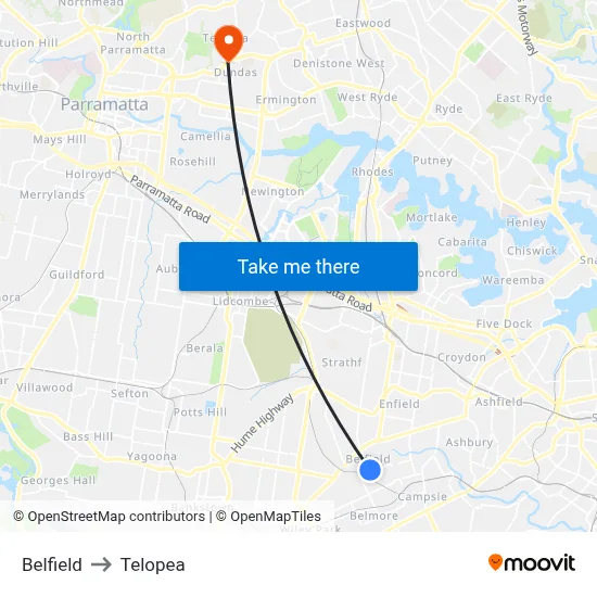 Belfield to Telopea map