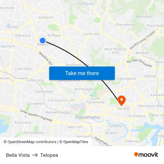 Bella Vista to Telopea map
