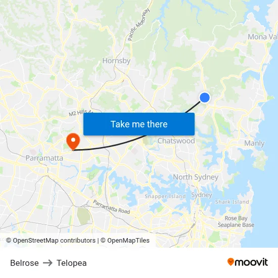 Belrose to Telopea map