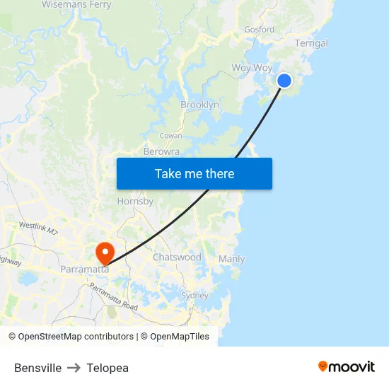 Bensville to Telopea map