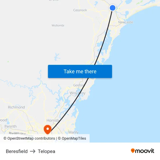 Beresfield to Telopea map