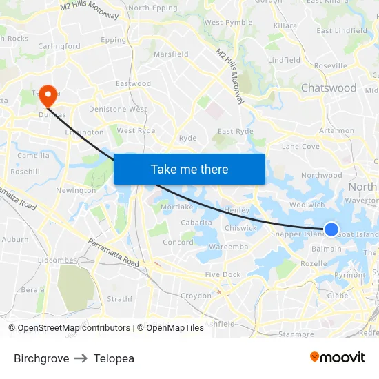 Birchgrove to Telopea map