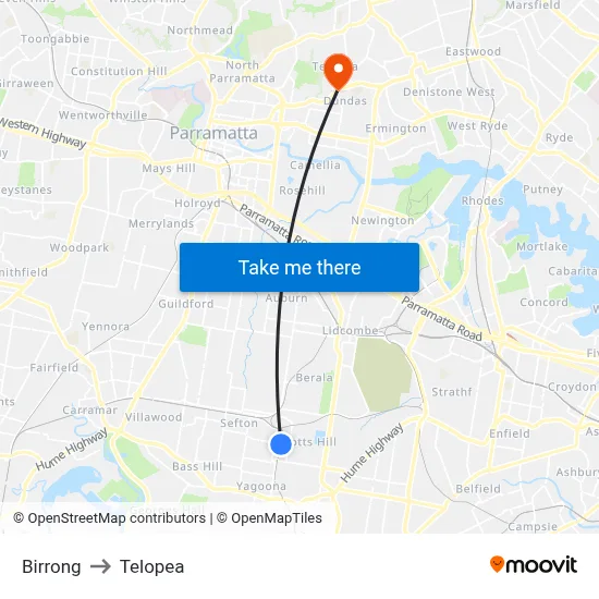 Birrong to Telopea map