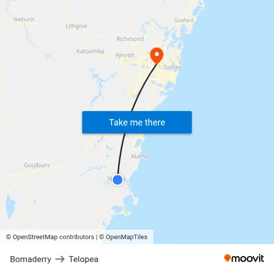 Bomaderry to Telopea map