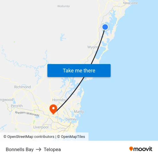 Bonnells Bay to Telopea map