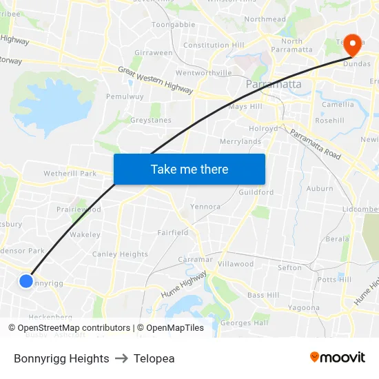 Bonnyrigg Heights to Telopea map