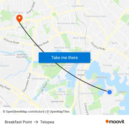 Breakfast Point to Telopea map