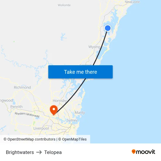 Brightwaters to Telopea map
